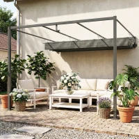 Outsunny Pérgola de Pared de Jardín 3x3 m con Techo Retráctil Protección UPF30+ Drenaje Cenador de Jardín para Exterior Gris(m-8)