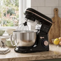 HOMCOM Küchenmaschine Knetmaschine mit 4,5L Edelstahlschüssel 1300W Teigmaschine mit 6+P Geschwindigkeit Beige(m-8)