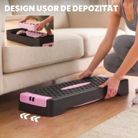 SPORTNOW Step Aerobic Reglabil pe 2 Niveluri cu 2 Benzi de Rezistență, Roz(m-7)