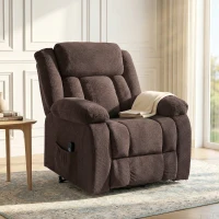 HOMCOM Aufstehsessel mit weichem Bezug, Recliner-Sessel mit Fernbedienung und Seitentaschen, Braun(m-9)