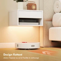 HOMCOM Lot de 2 tables de chevet suspendues avec éclairage LED RGB contrôle par application, étagère, tiroir, 37x32x21cm, blanc(m-6)