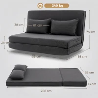 HOMCOM Bodenstuhl mit Rückenlehne, Cord-Klappsofa als Gästebett, Verstellbare Rückenlehne, Breiter Sitz, Dunkelgrau(m-3)
