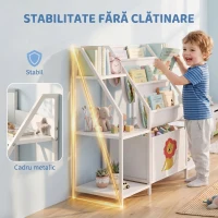 AIYAPLAY Bibliotecă și Organizator de Jucării pentru Copii, Metal, PAL, 93 x 30 x 76 cm, Alb(m-4)