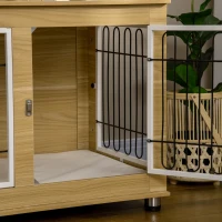 PawHut Jaula de Madera para Perros con Cojín 2 Puertas y Patas Ajustables Uso como Mesa Auxiliar o Mesita de Noche 90x58x65 cm(m-9)