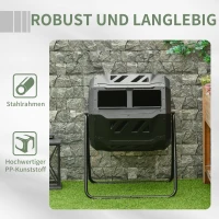 Outsunny Kompostbehälter mit 2 Behältern, 160 L Fassungsvermögen, drehbar, 71 cm x 65 cm x 96 cm, Schwarz(m-7)