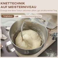 HOMCOM Küchenmaschine Knetmaschine mit 4,5L Edelstahlschüssel 1300W Teigmaschine mit 6+P Geschwindigkeit Beige(m-5)