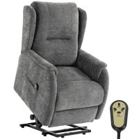 HOMCOM Fernsehsessel Relaxsessel mit Aufstehhilfe für Senioren, Chenille-Optik, mit Fernbedienung und Seitentaschen, Dunkelgrau(m-12)