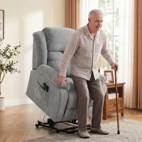 HOMCOM Aufstehsessel mit Massagefunktion und Lendenheizung, Recliner-Sessel mit Fernbedienungen und Seitentaschen, Hellgrau(m-2)