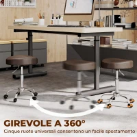 HOMCOM Sgabello Girevole a 360° con Altezza Regolabile, in Finta Pelle, Capacità 120 kg, 39x34.5x52-67.5 cm, Marrone(m-6)