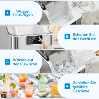 HOMCOM Eiswürfelmaschine, Eiswürfelspender, Ice-Maker, 20 kg/24h Eiswürfelbereiter mit 2,1 L Wassertank, Silber(m-9)