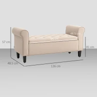 HOMCOM Bancă Dormitor cu Compartiment de Depozitare și Cotiere Rulate, 126x48.5x57 cm, Bej(m-3)