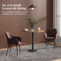 HOMCOM Set 2 Scaune de Dining Nordice Tapițate cu Brațe Curbate din Țesătură cu Efect de Catifea, 54x57x80 cm, Maro(m-4)