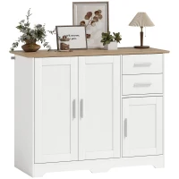 HOMCOM Bufet Modern din Lemn cu 2 Sertare și 2 Dulapuri, 100x40x78 cm, Alb și Lemn Natural(m-11)