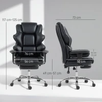 HOMCOM, Scaun de Birou, cu Suport pentru Picioare și Tetieră, din Piele PU, Spumă și Metal, 76x73x117-125 cm, Negru(m-3)