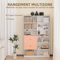 HOMCOM Bibliothèque, Étagère 6 Niveaux, 120 x 30 x 200 cm, Meuble de Rangement avec 2 Tiroirs et Panneau Perforé, Blanc(m-4)