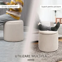 HOMCOM Set de 2 Taburete Rotunde cu Spațiu de Depozitare, Tapițate cu Catifea Fină, Alb(m-7)