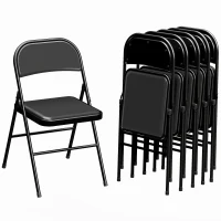 HOMCOM 6er-Set Klappstühle, Tragbare Bürostühle, Stahlbeine, Faltstuhl für Büro, Empfang, Wartezimmer, Leinenoptik Schwarz(m-11)