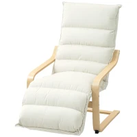 HOMCOM Loungestoel van berkenhout, gestoffeerde stoel met verstelbare voetensteun, moderne armleuningstoel, creme wit(m-10)