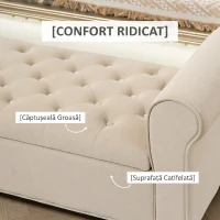 HOMCOM Bancă Dormitor cu Compartiment de Depozitare și Cotiere Rulate, 126x48.5x57 cm, Bej(m-5)