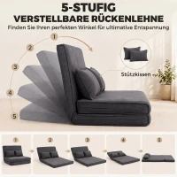 HOMCOM Vloerstoel met rugleuning, ribfluwelen klapsofa als logeerbed, verstelbaar, brede zitting, donkergrijs(m-5)