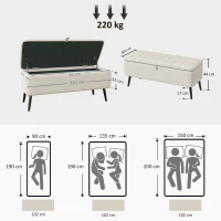 HOMCOM Sitzbank mit Stauraum Polsterbank mit Leinenoptik, Sitztruhe mit Stahlbeine 102 x 40 x 44 cm, Cremeweiß(m-3)