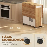 HOMCOM Conjunto de Mesa de Jantar Dobrável com 4 Bancos Ocultos, 2 Abas Rebatíveis, Rodas e Prateleiras, Carvalho(m-7)