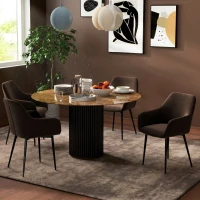 HOMCOM Set 2 Scaune de Dining Nordice Tapițate cu Brațe Curbate din Țesătură cu Efect de Catifea, 54x57x80 cm, Maro(m-7)