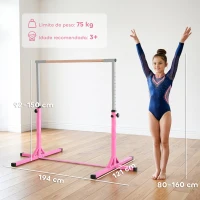 HOMCOM Barra de Ginástica para Crianças com Altura Ajustável 92-150 cm Barra Horizontal de Ginástica 197x121x150 cm Rosa(m-3)
