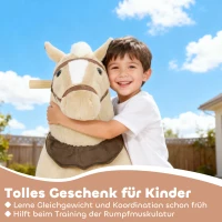 AIYAPLAY Reitpferd für Kinder, Stoffbezug, stabiler Rahmen, sanfte Räder, Schaukelpferd, 3-5 Jahre, Braun(m-7)