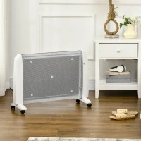 HOMCOM Radiator Electric Mică 1000W/2000W cu Termostat Reglabil, 15-20 m², 4 Roți, 79x27x54 cm, Alb(m-10)