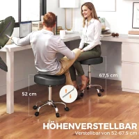 HOMCOM Rollhocker aus PU-Leder, höhenverstellbarer Salonhocker mit gepolsterter Sitzfläche, drehbarer Beautyhocker auf Rollen(m-4)