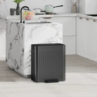 HOMCOM Küchenmülleimer, 2 x 20 L-Fächer, effiziente Mülltrennung, Fußpedal, Kunststoff, Metall, Schwarz(m-2)