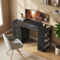 HOMCOM Birou PC cu 3 Rafturi și 3 Sertare pentru Cameră și Birou, din Lemn MDF, 120x49x72 cm, Negru(m-2)
