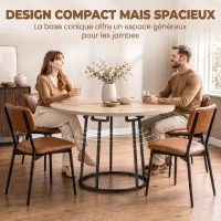 HOMCOM Table à Manger Ronde pour 4 à 6 Personnes, Ø 120 x 75 cm, Table de Cuisine avec Piétement Conique en Métal, Bois Naturel(m-5)