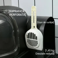 PawHut Litiere pentru Pisici Închise cu Capac, Tavă Detasabilă și Lopățică, din PP și PC, 52x60x42 cm, Gri Închis(m-8)