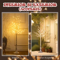 HOMCOM Copac Di Betulla Con 120 Lumini Led Înalt 150cm 3 Niveluri Luminosità Alb(m-7)