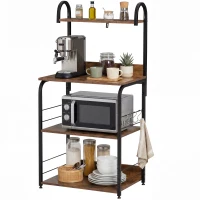 HOMCOM Küchenregal, Standregal mit 3 Ablagen, 4 Haken, Mikrowellenregal für Küche, Esszimmer, Rustikal-Braun, 60 x 40 x 125 cm(m-11)