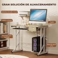 HOMCOM Mesa de Escritorio Mesa de Estudio con Bandeja de Teclado y Cajón Mesa de Ordenador para Despacho 90x50x100 cm Roble(m-4)