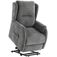 HOMCOM Fernsehsessel Relaxsessel mit Aufstehhilfe für Senioren, Chenille-Optik, mit Fernbedienung und Seitentaschen, Dunkelgrau(m-1)