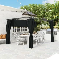 Outsunny Pérgola con Techo Retráctil 4x3 m Cenador con Paredes Laterales Anti-UV Resistente al Agua para Jardín Patio Gris Oscuro(m-8)