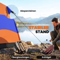 Outsunny Doppellagiges Instant-Pop-Up-Zelt mit Regenschutz, Outdoor Familienzelt für 4 Personen wasserdicht sechseckig 4 Jahreszeiten Kuppelzelt mit Bodenplane 2 Türen Moskitonetz Tragetasche Orange(m-7)