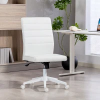 HOMCOM Scaun de Birou Ergonomic și Reglabil cu Spătar Curbat, din Piele PU și Oțel, 58x53x97-107 cm, Alb(m-2)
