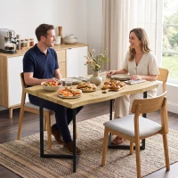 HOMCOM Masă de Dining pentru 2 Persoane cu Blat Gros Picioare Metalice Stil Modern 110x67x75,5 cm Stejar(m-5)