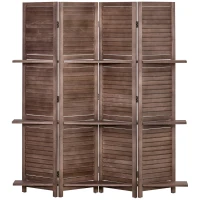 HOMCOM Biombo Plegable de 4 Paneles de Madera 162x170 cm Biombo Separador de Ambientes con 3 Estantes Nogal(m-11)