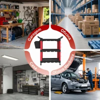 Carrinho de Ferramentas HOMCOM de 3 Níveis com Painéis Perfurados, Ganchos, Balde de Arrumação e Rodas, Preto e Vermelho(m-7)