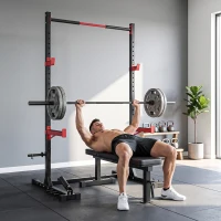 SPORTNOW Power Tower Multifonction Charge 500 kg Largeur Réglable, Barre de Traction, Rack de Squat, 176x106x212cm, Rouge(m-6)