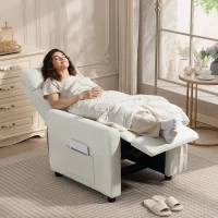 HOMCOM Fotoliu Reclinabil 135° în Material Textil cu Efect de In, Spumă, Oțel și Lemn, 73x86x100 cm, Crem(m-7)