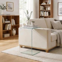 HOMCOM Stevige salontafel van glas, één-delig ontwerp, eenvoudig en modern, 80 x 45 x 35 cm, transparant(m-8)