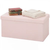 HOMCOM Puff Almacenaje, Banco Almacenaje Plegable 84 L 76x38x38 cm Tapizado en Lino Sintético Baúl de Almacenamiento Rosa(m-9)