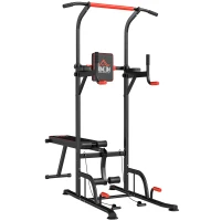 HOMCOM Barra de Dominadas Torre Entrenamiento Energía Power Tower Estación Pull Up Multifuncional Altura Ajustable 181-229 cm con Banco Plegable para Fitness Negro(m-11)